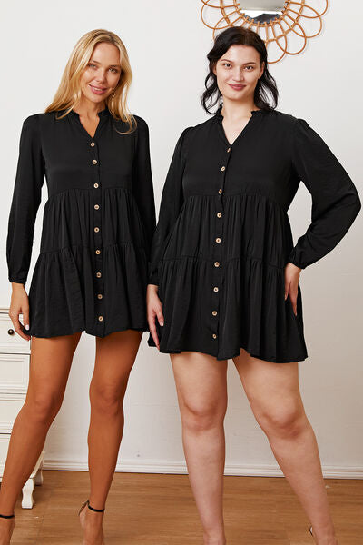 Ruffled Button Up Long Sleeve Tiered Plus Size Boho Shirt [Spirit and Rebel]   