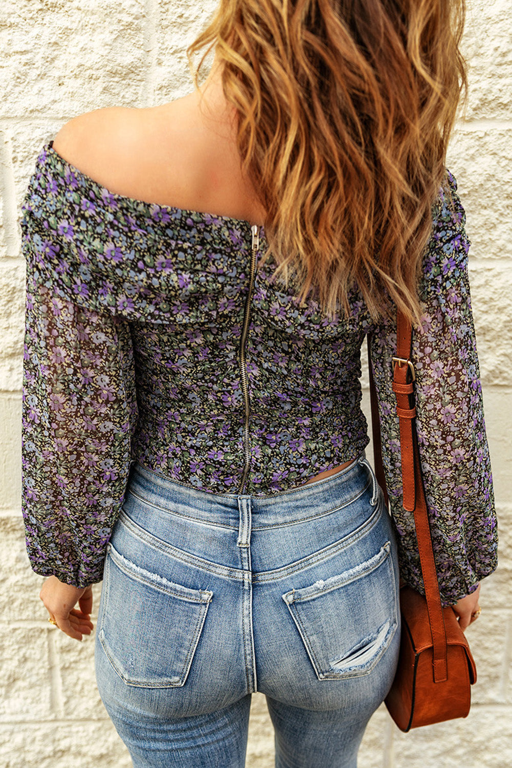 Floral Off-Shoulder Boho Chic Ruched Top [Spirit and Rebel]   