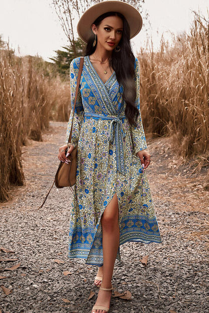 Bohemian Surplice Neck Slit Dress [Spirit and Rebel]   