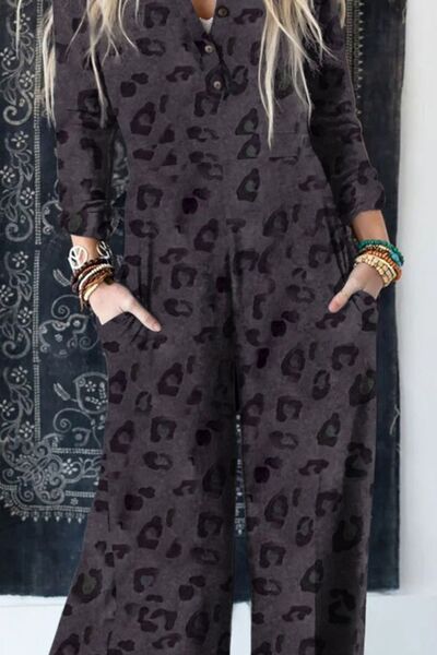 Leopard Buttoned Wide Leg Jumpsuit [Spirit and Rebel]   