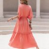 Boho Chic  Tassel Trim Smocked V-Neck Short Sleeve Dress