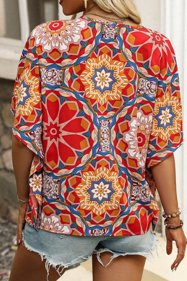Printed V-Neck Half Sleeve Boho Blouse