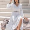 4f069c883b9d41f99fde3e864cb059af-Min.jpg Tie Neck Balloon Sleeve Midi Dress
