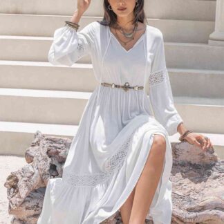 Tie Neck Balloon Sleeve Midi Dress