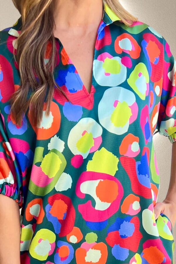 Printed Johnny Collar Half Sleeve Mini Boho Dress