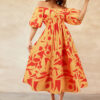 Printed Off-Shoulder Balloon Sleeve Dress
