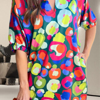 Printed Johnny Collar Half Sleeve Mini Boho Dress