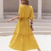 Boho Chic  Tassel Trim Smocked V-Neck Short Sleeve Dress