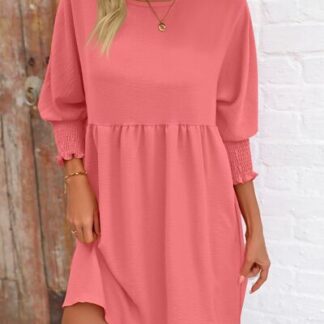 Round Neck Lantern Sleeve Mini Dress