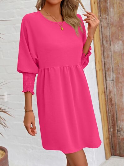 671c5916-dfe2-46eb-94aa-1971fb9c3738-Min_0b19974a-b5c0-4bd0-ba89-6fac95ef560e.jpg Round Neck Lantern Sleeve Mini Dress