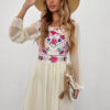 6972fb7aba5a4632.jpg White Boho Floral Mesh Sleeve Lined Dress