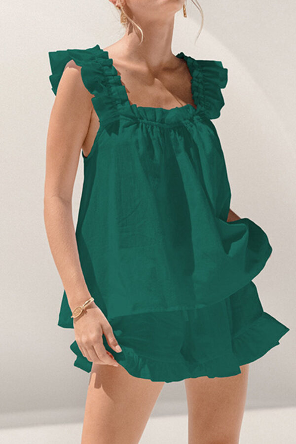 Boho Chic  Ruffled Square Neck Top and Shorts Set