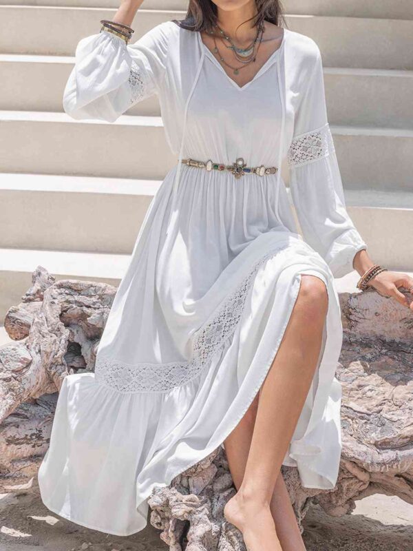 767245304d504c3abcc4a01715d413c1-Min.jpg Tie Neck Balloon Sleeve Midi Dress