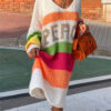 Color Block V-Neck Long Sleeve Boho Sweater Dress - Spirit and Rebel