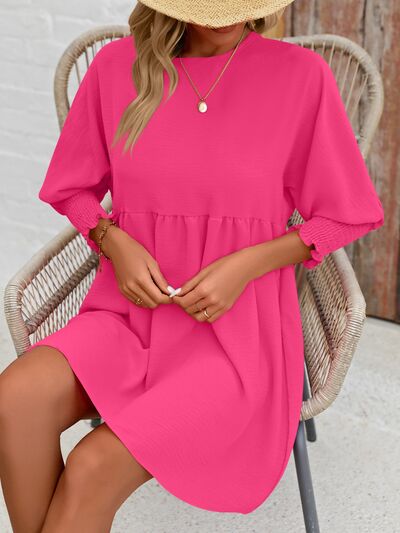 88ced88f-634b-4fcb-8e3a-f2e62f5fd255-Min.jpg Round Neck Lantern Sleeve Mini Dress