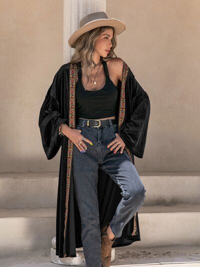 97cc2f0e-27fd-400d-a1e1-90af948355e9-Min.jpg Printed Trim Open Front Flare Sleeve Cardigan