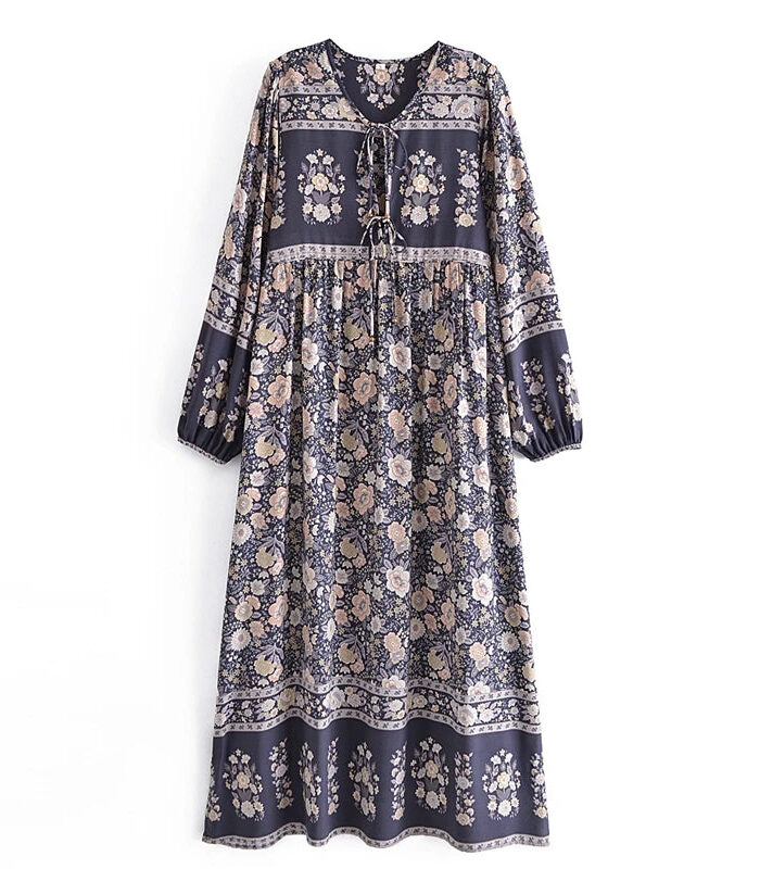 Nocturnal Elegance Floral Maxi Dress