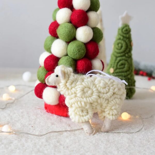 Cute White Sheep Boho Christmas Tree Pendant