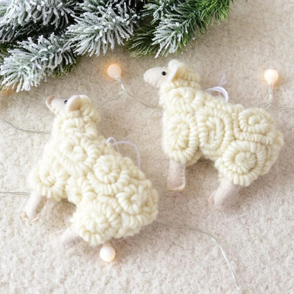 Cute White Sheep Boho Christmas Tree Pendant
