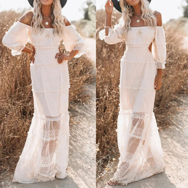 Heavenly White Lace Waist Cut Out Boho Dress