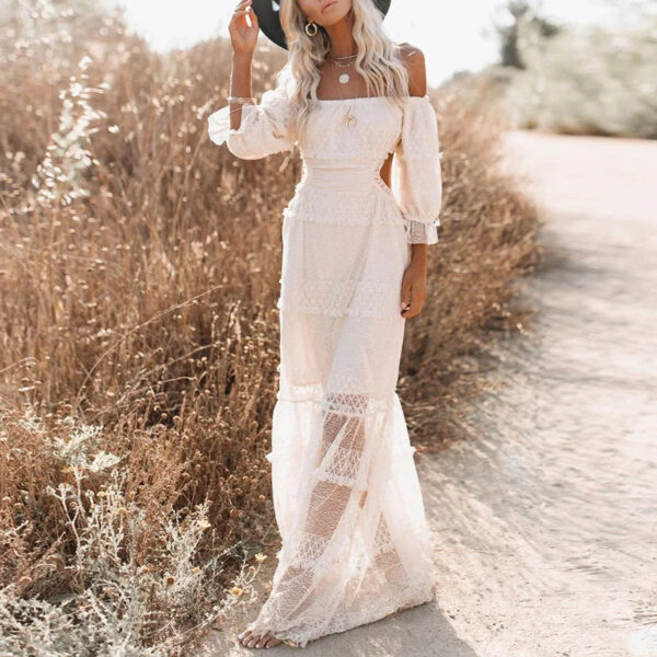 Heavenly White Lace Waist Cut Out Boho Dress
