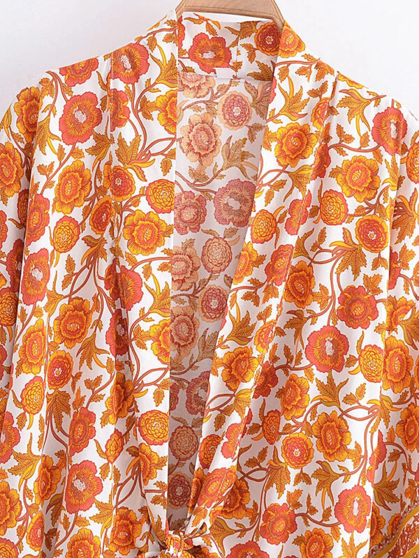 Amber Glow Floral Kimono Wrap