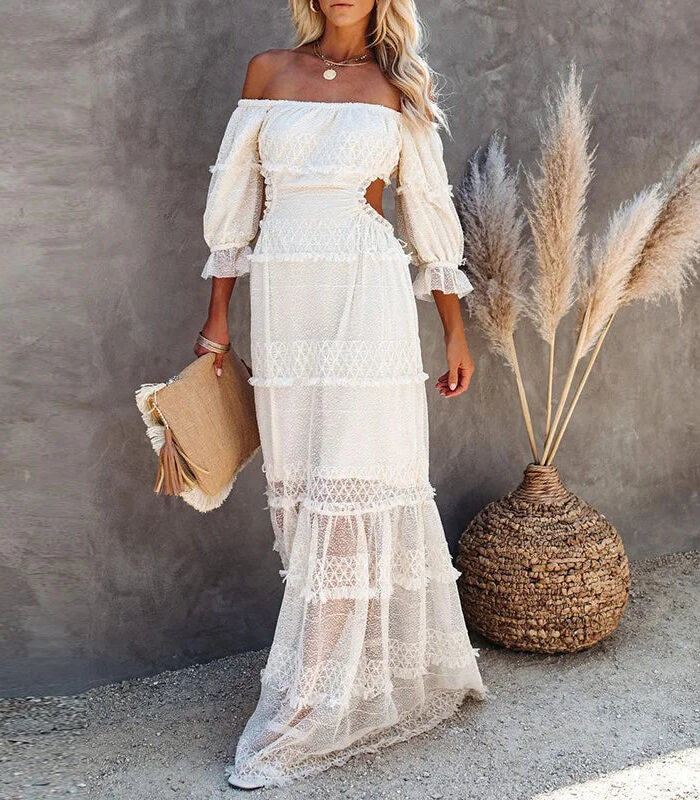 Heavenly White Lace Waist Cut Out Boho Dress