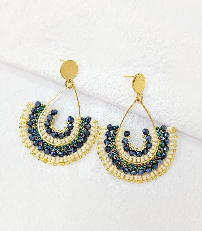 S1eac2820110f4e458c266c2559c30892e.jpg Rainfall Reverie Rice Beaded Boho Hoop Earrings