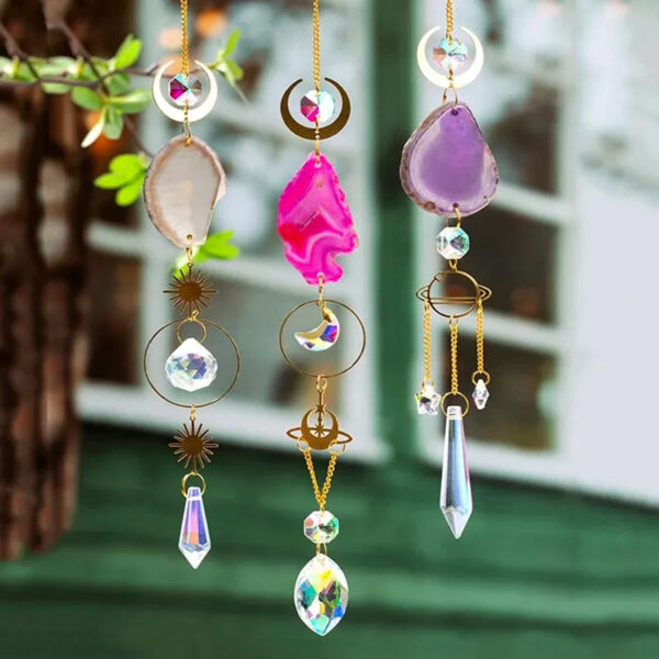 Boho Chic Crystal Sun Catcher – Moon and Geode Window Hanging Decoration
