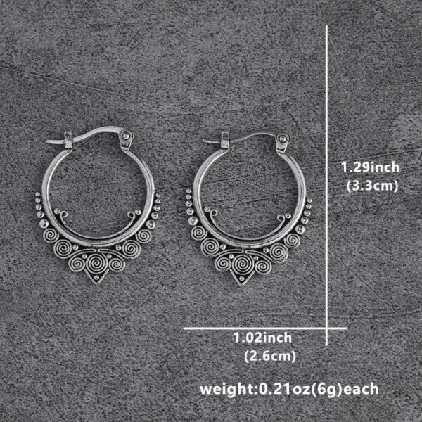 S40ab389c056a415db5811c94250034a9T.jpg Gypsy Spiral Silver Boho Hoop Earrings with Ornamental Charms