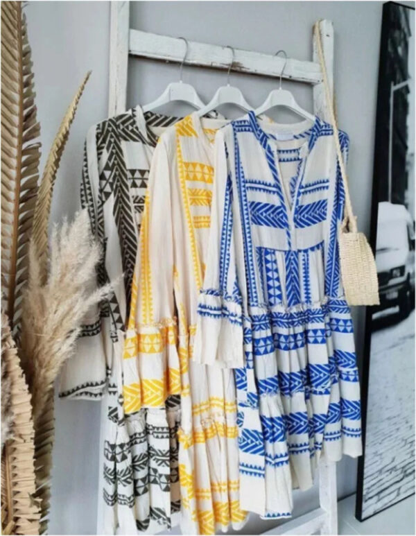 S427526234b3d4d9dad5d811391c009e6R.jpg Wander Vista Bohemian Plus Size Geometric Pattern Dress with Flared Sleeves – Spirit & Rebel