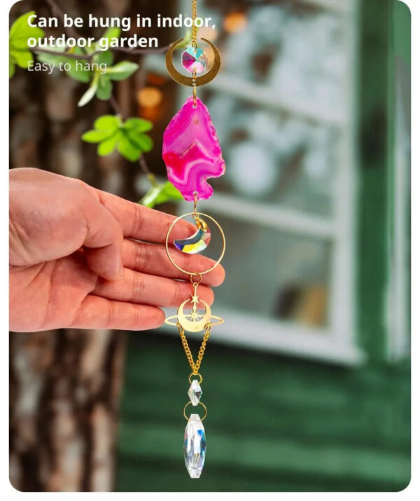Boho Chic Crystal Sun Catcher – Moon and Geode Window Hanging Decoration