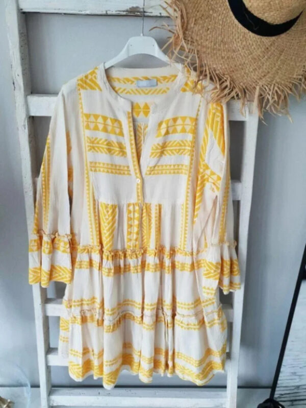 S5237fe29f0e54fd0a6530822aa1943b8K.jpg Wander Vista Bohemian Plus Size Geometric Pattern Dress with Flared Sleeves – Spirit & Rebel