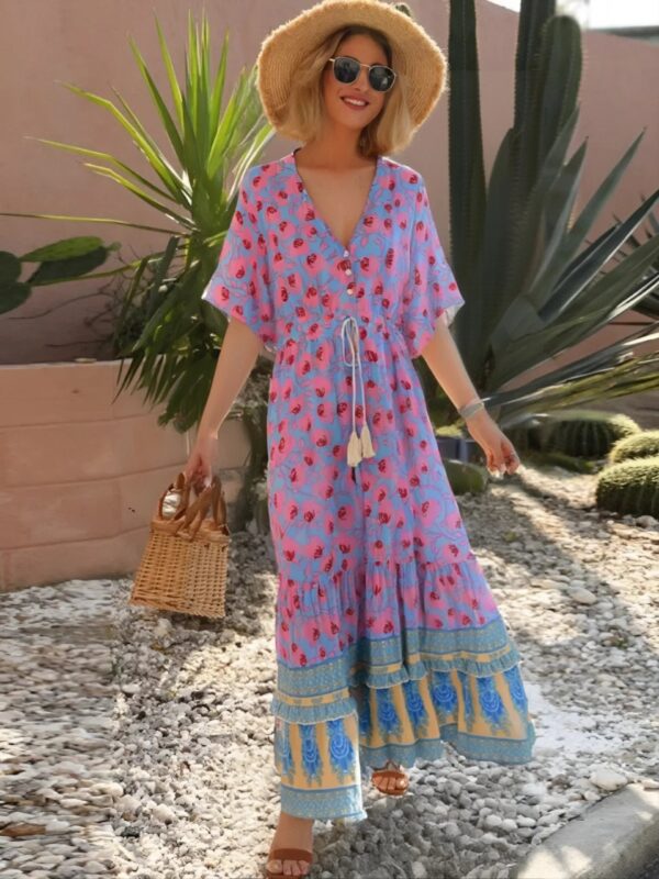 S576ac6c0696246e1b3b3c77f101d7439D.jpg Wildflower Dance Floral Maxi Dress with Drawstring and Tiered Hem Multicolor – Spirit & Rebel