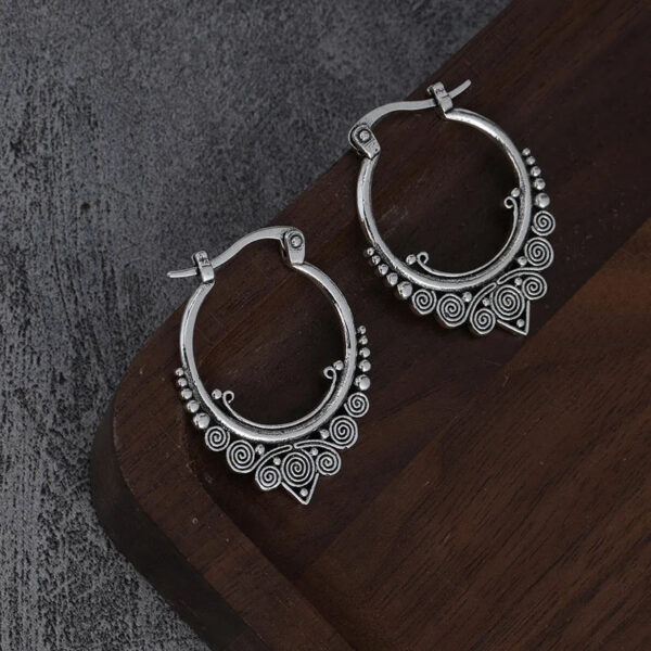 S5847ed83785c42f89e8418d3f500d3b5v.jpg Gypsy Spiral Silver Boho Hoop Earrings with Ornamental Charms