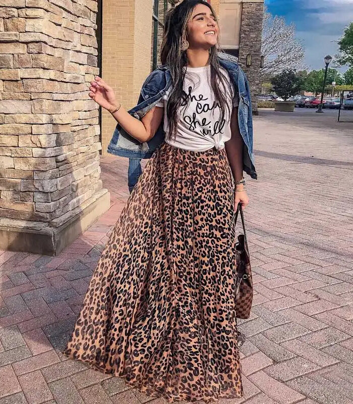 Spirit and Rebel Boho Leopard Maxi Skirt