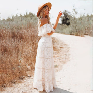 Summer Love Vintage Lace Hollow Out Bohemian Maxi Dress