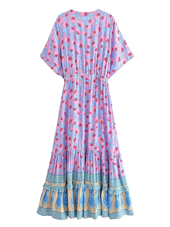 Wildflower Dance Floral Maxi Dress with Drawstring and Tiered Hem Multicolor – Spirit & Rebel