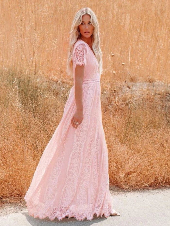 Enchanted Pink Lace Boho Dress