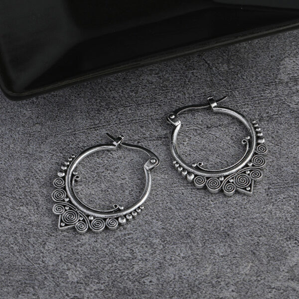 S7f4711b7cbf0442b96cb3f986adb708ah-1.jpg Gypsy Spiral Silver Boho Hoop Earrings with Ornamental Charms
