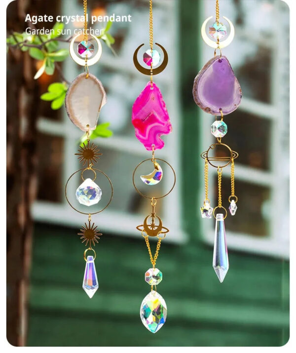 Boho Chic Crystal Sun Catcher – Moon and Geode Window Hanging Decoration