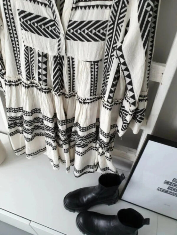 S8a76883796584dcaa3ff8c3dcbe924ccJ.jpg Wander Vista Bohemian Plus Size Geometric Pattern Dress with Flared Sleeves – Spirit & Rebel