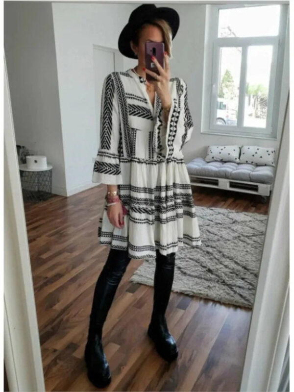 Sa4d97ab4e1224982a44bfa2d27d4b0d7R.jpg Wander Vista Bohemian Plus Size Geometric Pattern Dress with Flared Sleeves – Spirit & Rebel