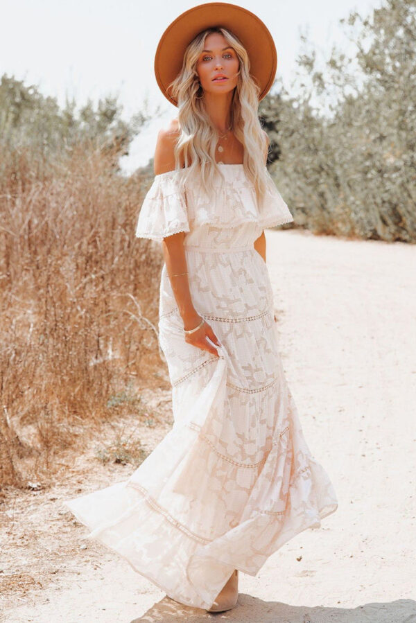 Summer Love Vintage Lace Hollow Out Bohemian Maxi Dress