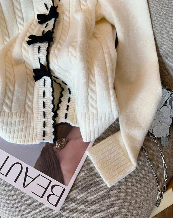 Sweet French Elegant Bow Knitted Cardigan