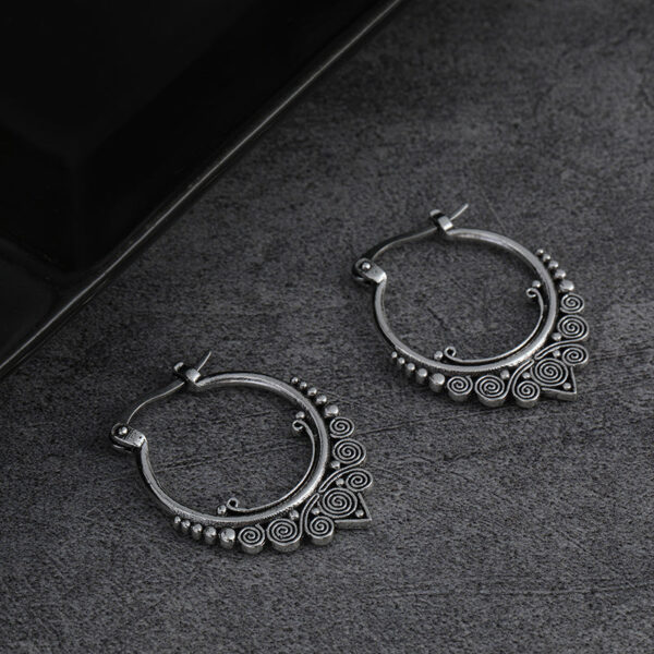 Sbf098e5ec40e4195aff25cc961d340f9J-1.jpg Gypsy Spiral Silver Boho Hoop Earrings with Ornamental Charms