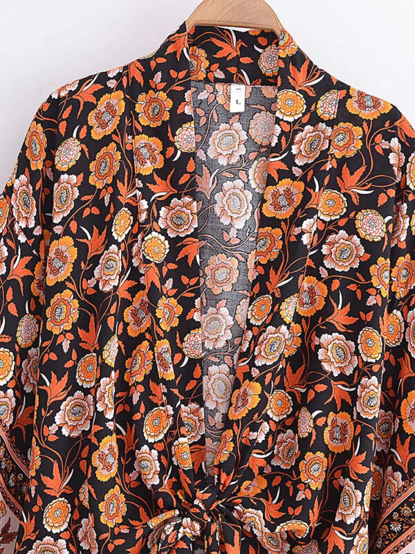 Amber Glow Floral Kimono Wrap