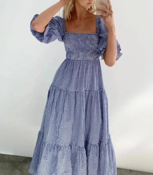 Willow Plaid Back Bow Midi Dress