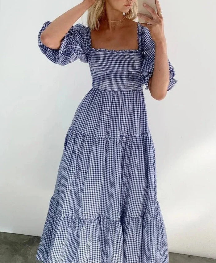 Willow Plaid Back Bow Midi Dress