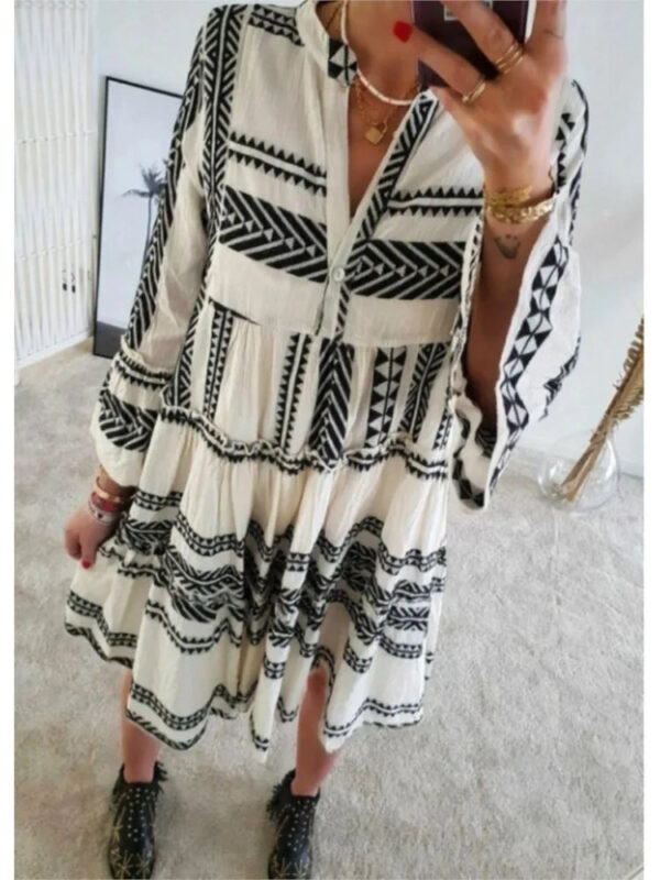 Sc6e0a231972040a39c4d28935da188b7R.jpg Wander Vista Bohemian Plus Size Geometric Pattern Dress with Flared Sleeves – Spirit & Rebel
